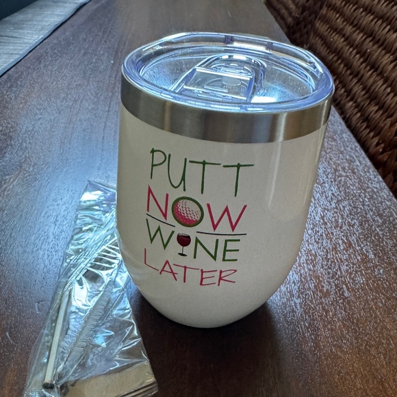 Other - White Insulated Wine Tumbler with Straw